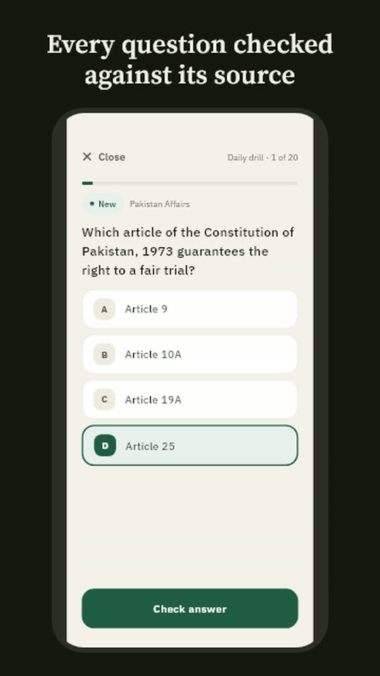 A drill question with four options and one chosen
