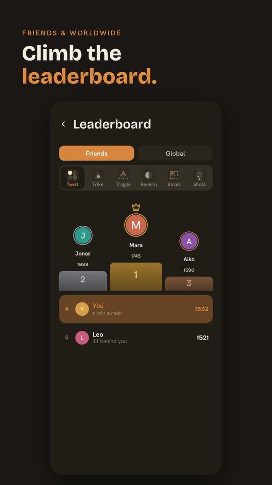 The friends leaderboard with a podium